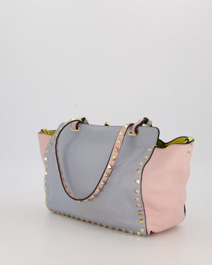 Valentino Baby Blue, Pistachio Green and Light Pink Leather Rockstud Tote Bag with Gold Hardware and Stud Details