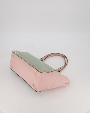 Valentino Baby Blue, Pistachio Green and Light Pink Leather Rockstud Tote Bag with Gold Hardware and Stud Details
