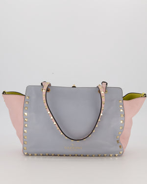 Valentino Baby Blue, Pistachio Green and Light Pink Leather Rockstud Tote Bag with Gold Hardware and Stud Details