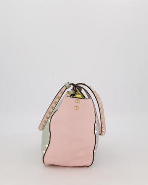Valentino Baby Blue, Pistachio Green and Light Pink Leather Rockstud Tote Bag with Gold Hardware and Stud Details