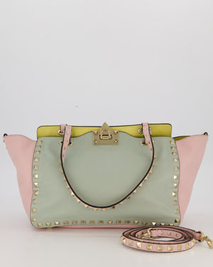 Valentino Baby Blue, Pistachio Green and Light Pink Leather Rockstud Tote Bag with Gold Hardware and Stud Details