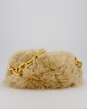 Bottega Veneta Chain Pouch Bag in Beige Sheepskin Shearling with Gold Hardware