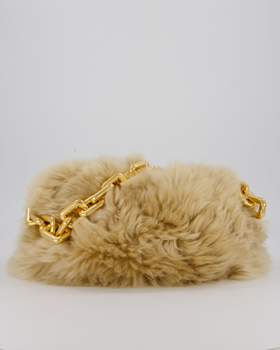 Bottega Veneta Chain Pouch Bag in Beige Sheepskin Shearling with Gold Hardware