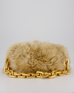Bottega Veneta Chain Pouch Bag in Beige Sheepskin Shearling with Gold Hardware