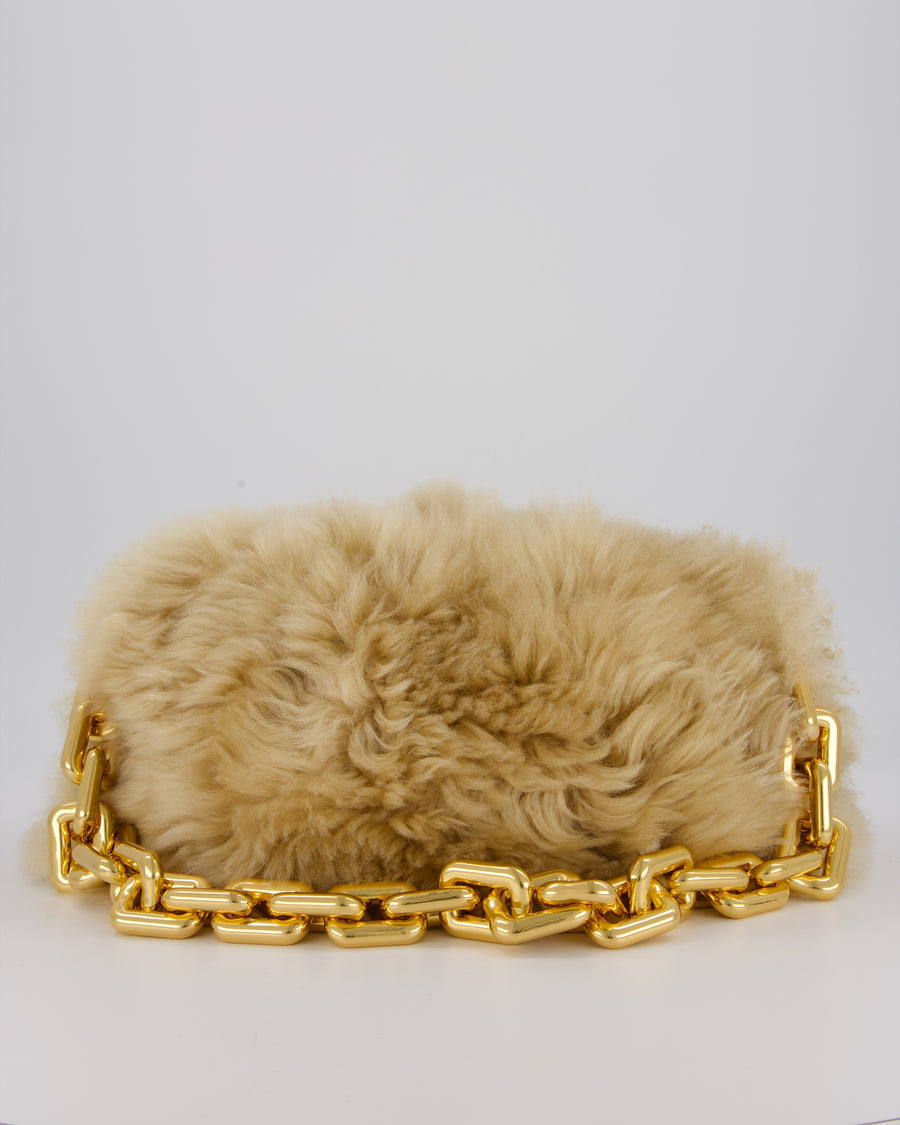 Bottega Veneta Chain Pouch Bag in Beige Sheepskin Shearling with Gold Hardware