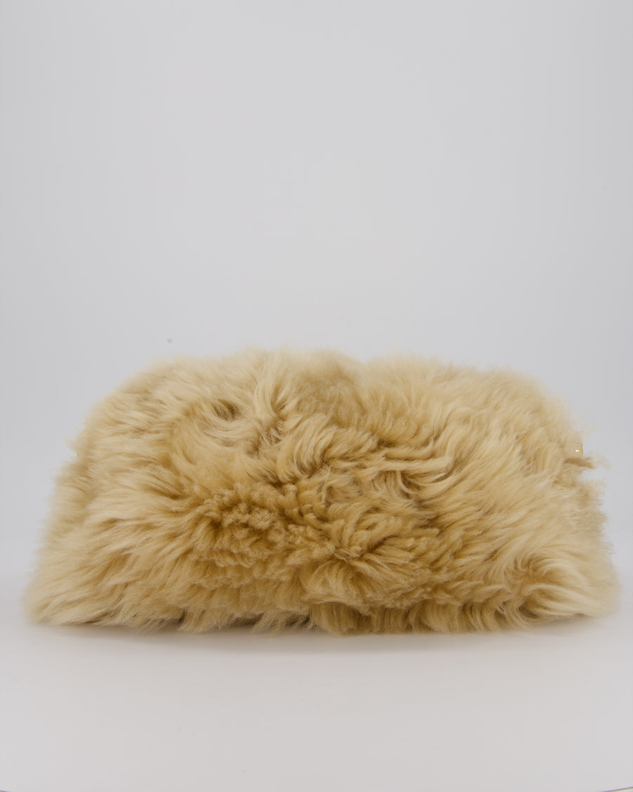 Bottega Veneta Chain Pouch Bag in Beige Sheepskin Shearling with Gold Hardware