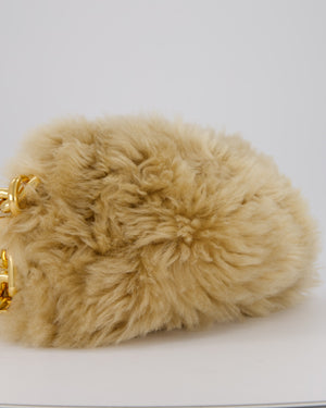 Bottega Veneta Chain Pouch Bag in Beige Sheepskin Shearling with Gold Hardware