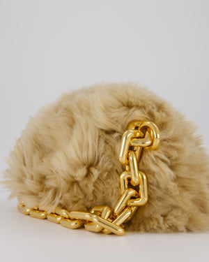 Bottega Veneta Chain Pouch Bag in Beige Sheepskin Shearling with Gold Hardware
