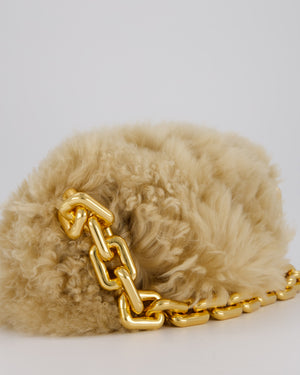 Bottega Veneta Chain Pouch Bag in Beige Sheepskin Shearling with Gold Hardware