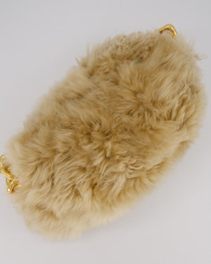 Bottega Veneta Chain Pouch Bag in Beige Sheepskin Shearling with Gold Hardware