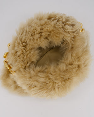 Bottega Veneta Chain Pouch Bag in Beige Sheepskin Shearling with Gold Hardware