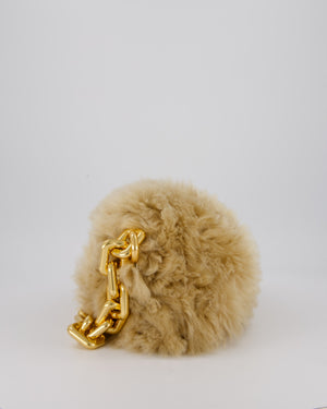 Bottega Veneta Chain Pouch Bag in Beige Sheepskin Shearling with Gold Hardware