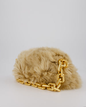 Bottega Veneta Chain Pouch Bag in Beige Sheepskin Shearling with Gold Hardware