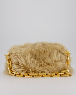 Bottega Veneta Chain Pouch Bag in Beige Sheepskin Shearling with Gold Hardware