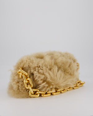 Bottega Veneta Chain Pouch Bag in Beige Sheepskin Shearling with Gold Hardware