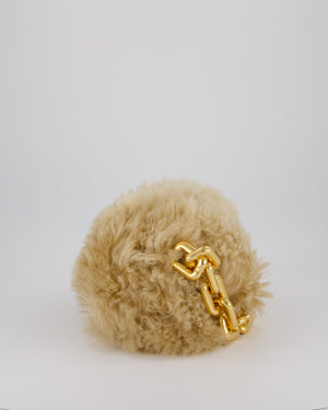 Bottega Veneta Chain Pouch Bag in Beige Sheepskin Shearling with Gold Hardware