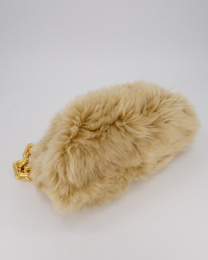 Bottega Veneta Chain Pouch Bag in Beige Sheepskin Shearling with Gold Hardware