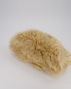 Bottega Veneta Chain Pouch Bag in Beige Sheepskin Shearling with Gold Hardware