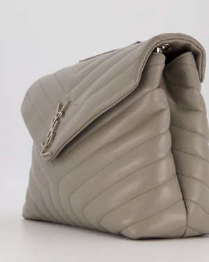 Saint Laurent Storm Grey Loulou Medium Shoulder Bag in Calfskin Leather with Silver Hardware