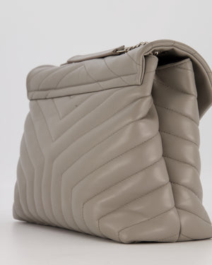 Saint Laurent Storm Grey Loulou Medium Shoulder Bag in Calfskin Leather with Silver Hardware