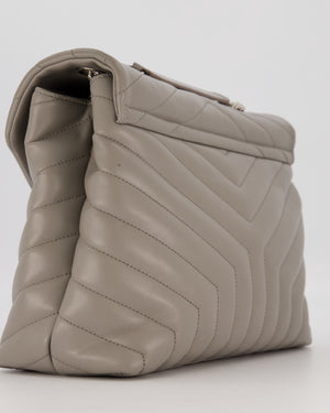 Saint Laurent Storm Grey Loulou Medium Shoulder Bag in Calfskin Leather with Silver Hardware