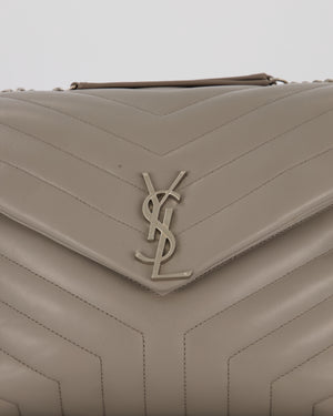 Saint Laurent Storm Grey Loulou Medium Shoulder Bag in Calfskin Leather with Silver Hardware