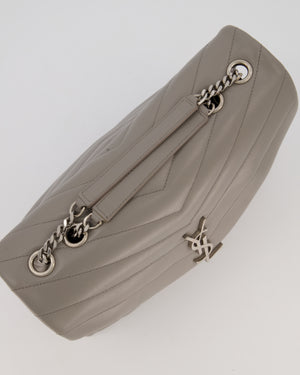 Saint Laurent Storm Grey Loulou Medium Shoulder Bag in Calfskin Leather with Silver Hardware