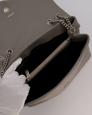 Saint Laurent Storm Grey Loulou Medium Shoulder Bag in Calfskin Leather with Silver Hardware