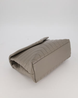Saint Laurent Storm Grey Loulou Medium Shoulder Bag in Calfskin Leather with Silver Hardware