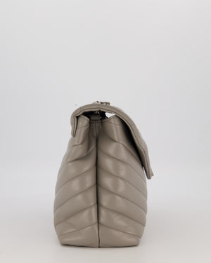 Saint Laurent Storm Grey Loulou Medium Shoulder Bag in Calfskin Leather with Silver Hardware