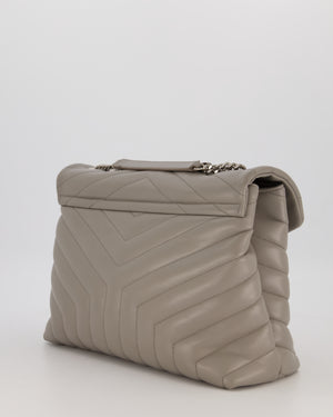 Saint Laurent Storm Grey Loulou Medium Shoulder Bag in Calfskin Leather with Silver Hardware