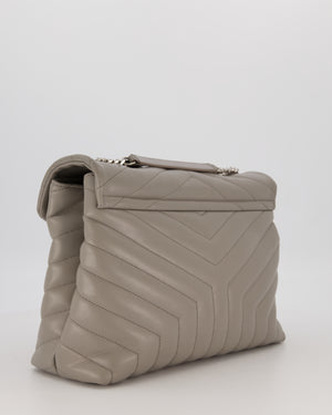 Saint Laurent Storm Grey Loulou Medium Shoulder Bag in Calfskin Leather with Silver Hardware