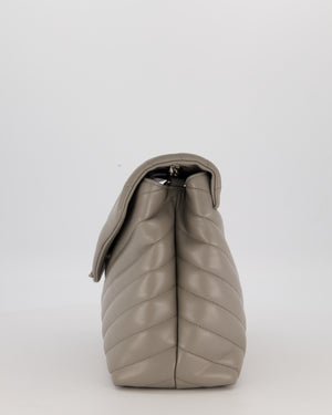 Saint Laurent Storm Grey Loulou Medium Shoulder Bag in Calfskin Leather with Silver Hardware