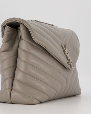 Saint Laurent Storm Grey Loulou Medium Shoulder Bag in Calfskin Leather with Silver Hardware