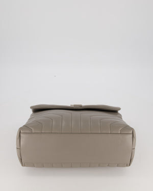 Saint Laurent Storm Grey Loulou Medium Shoulder Bag in Calfskin Leather with Silver Hardware