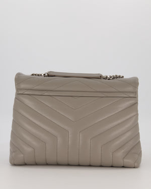 Saint Laurent Storm Grey Loulou Medium Shoulder Bag in Calfskin Leather with Silver Hardware