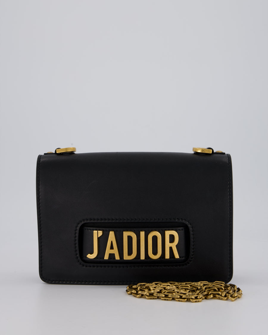 Christian Dior Black J'Adior Medium Flap Bag in Soft Calfskin Leather with Gold Hardware