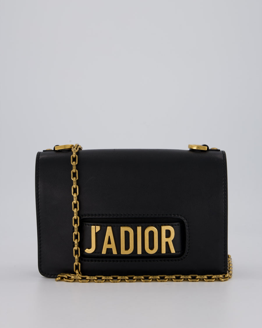 Christian Dior Black J'Adior Medium Flap Bag in Soft Calfskin Leather with Gold Hardware