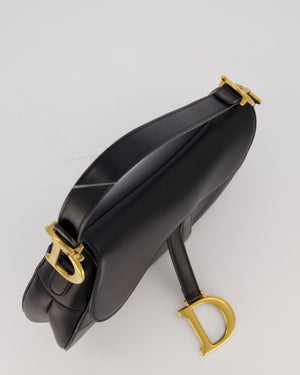 Christian Dior Black Medium Saddle Bag in Smooth Calfskin Leather with Antique Gold Hardware