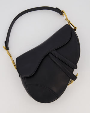 Christian Dior Black Medium Saddle Bag in Smooth Calfskin Leather with Antique Gold Hardware