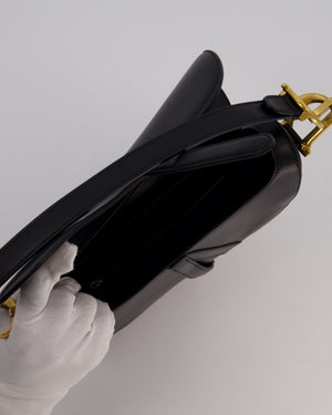 Christian Dior Black Medium Saddle Bag in Smooth Calfskin Leather with Antique Gold Hardware