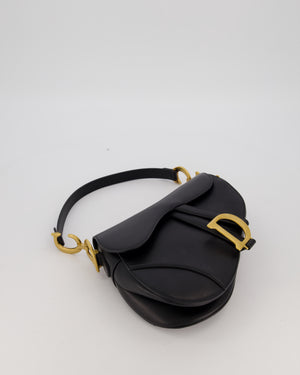Christian Dior Black Medium Saddle Bag in Smooth Calfskin Leather with Antique Gold Hardware
