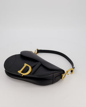 Christian Dior Black Medium Saddle Bag in Smooth Calfskin Leather with Antique Gold Hardware