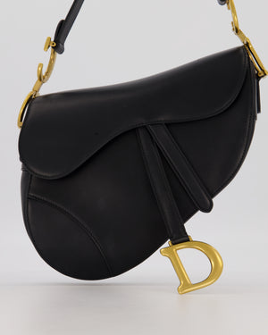 Christian Dior Black Medium Saddle Bag in Smooth Calfskin Leather with Antique Gold Hardware