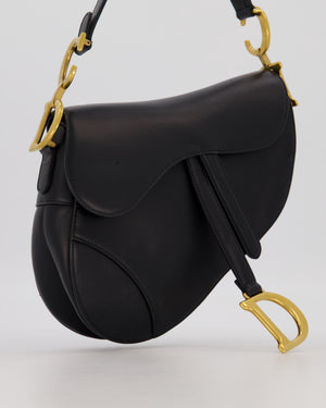 Christian Dior Black Medium Saddle Bag in Smooth Calfskin Leather with Antique Gold Hardware
