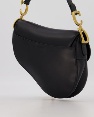Christian Dior Black Medium Saddle Bag in Smooth Calfskin Leather with Antique Gold Hardware