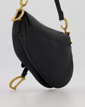 Christian Dior Black Medium Saddle Bag in Smooth Calfskin Leather with Antique Gold Hardware