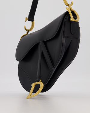 Christian Dior Black Medium Saddle Bag in Smooth Calfskin Leather with Antique Gold Hardware