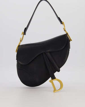 Christian Dior Black Medium Saddle Bag in Smooth Calfskin Leather with Antique Gold Hardware