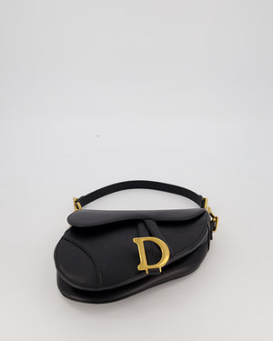 Christian Dior Black Medium Saddle Bag in Smooth Calfskin Leather with Antique Gold Hardware